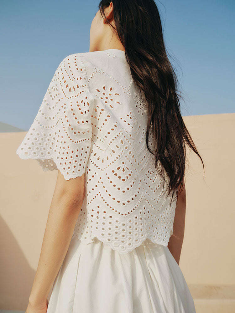 Hollow-out lace top