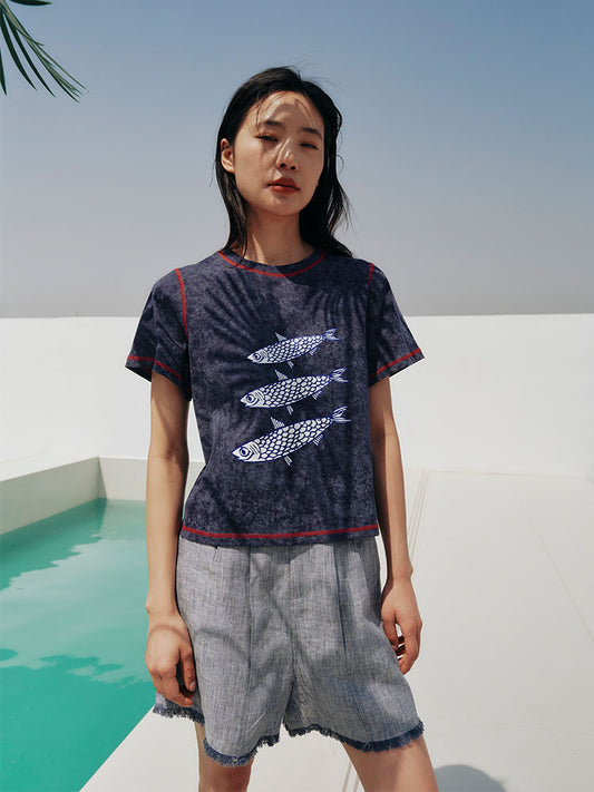 Fish printing tee