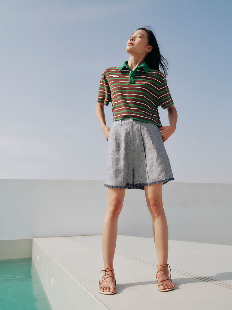 Stripe linen shorts