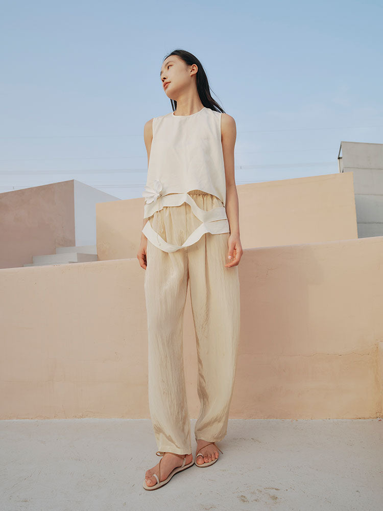 Textured wide-leg pants