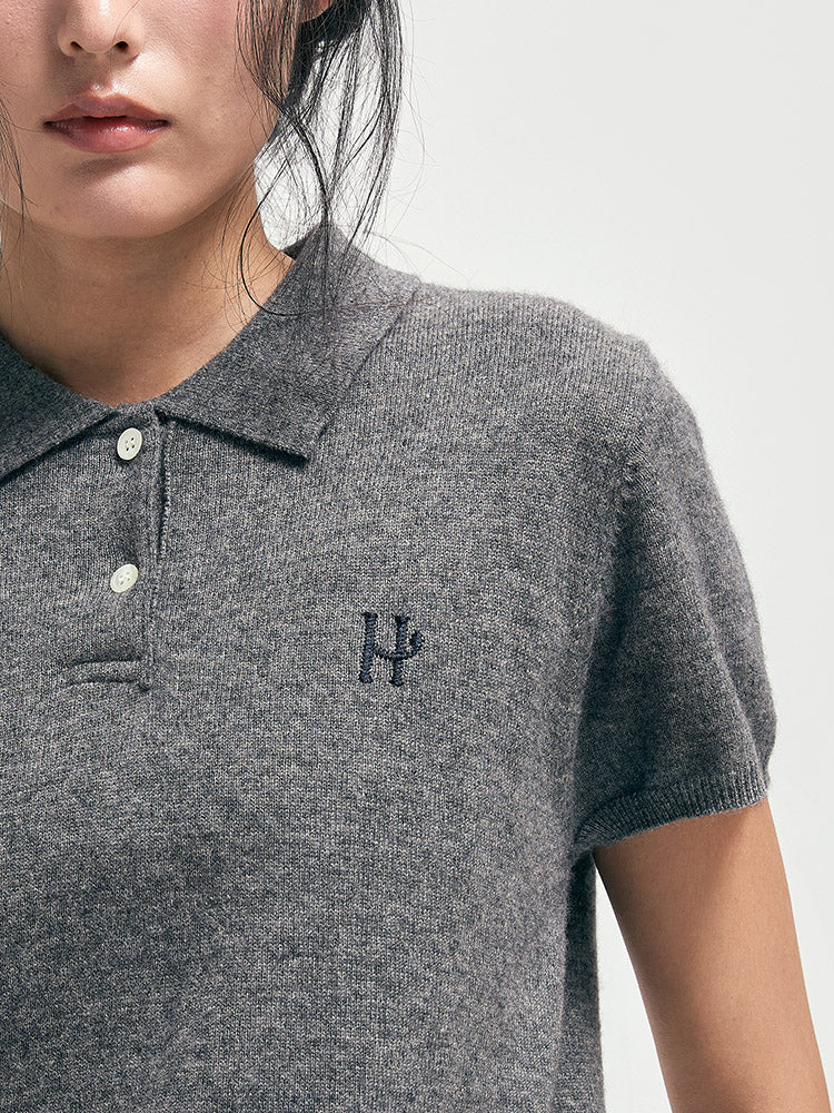 Wool embroidery polo top