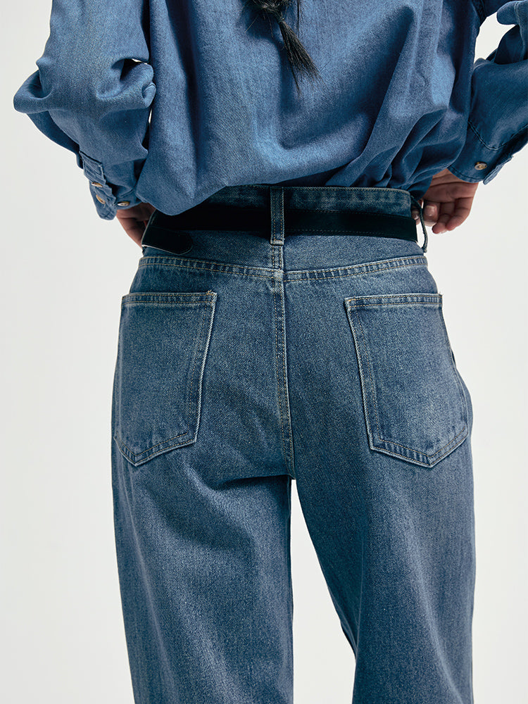 Mid-waist straight-leg jeans