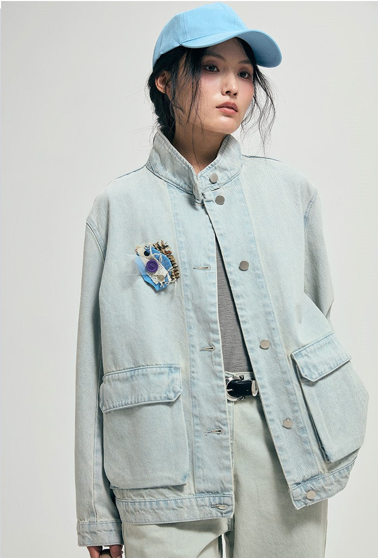 Stand-collar denim jacket