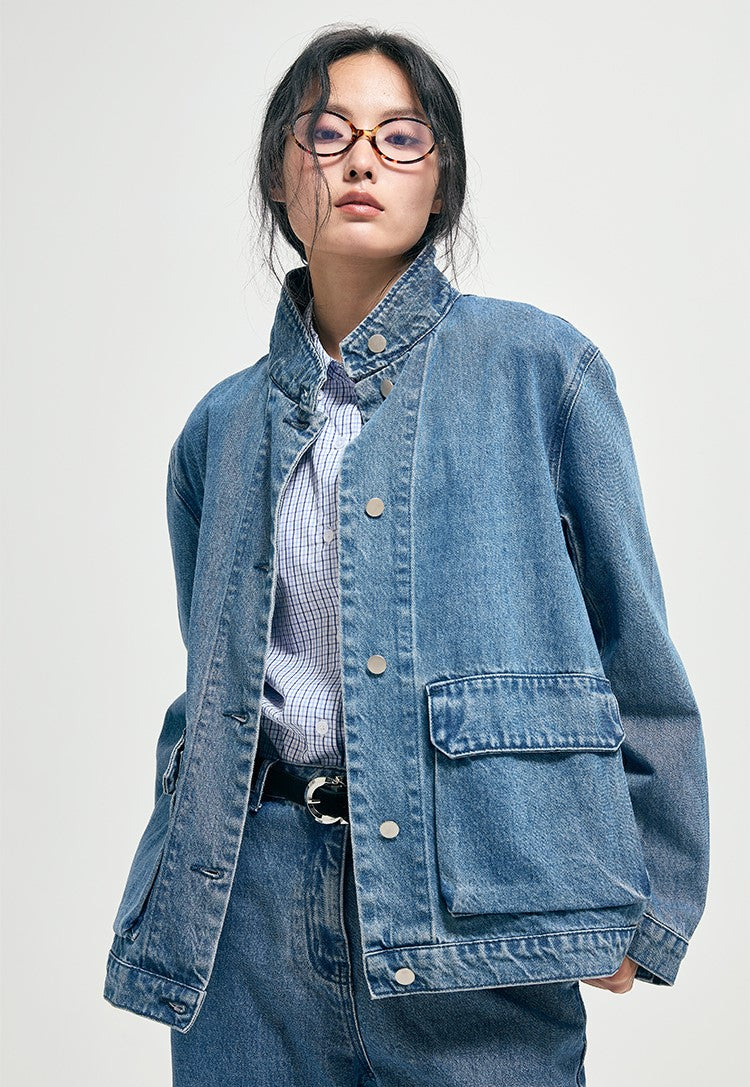 Stand-collar denim jacket