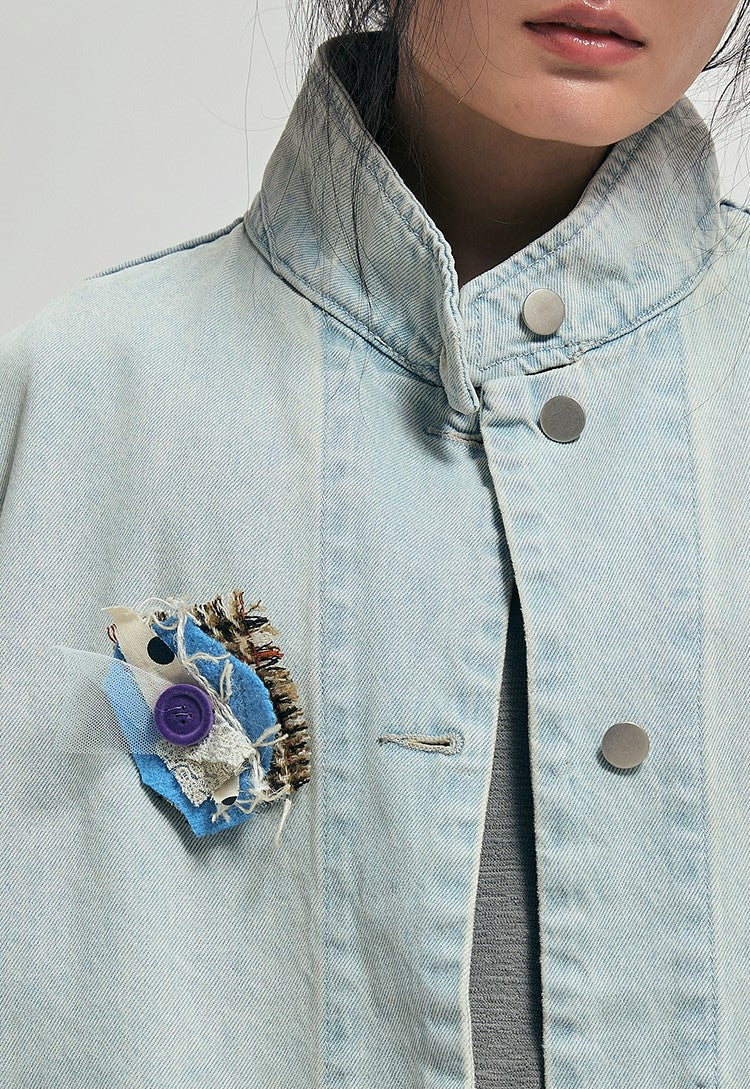 Stand-collar denim jacket