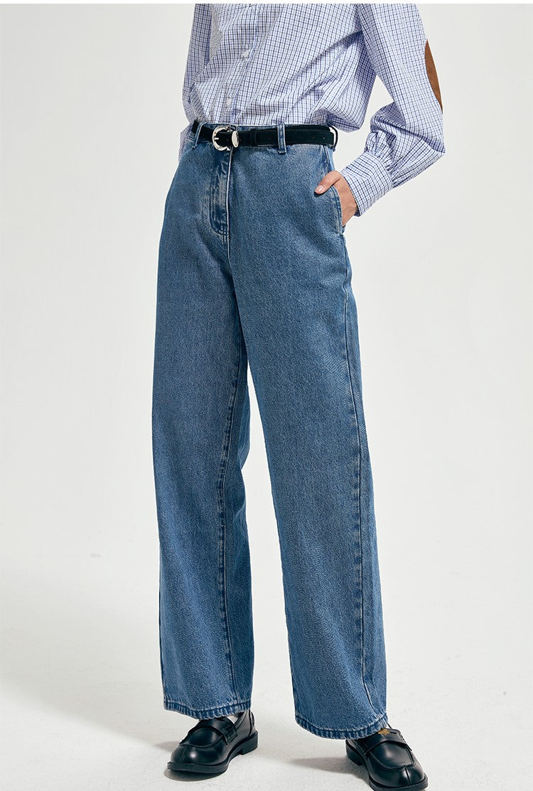 Denim straight-leg jeans