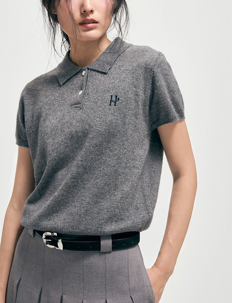 Wool embroidery polo top