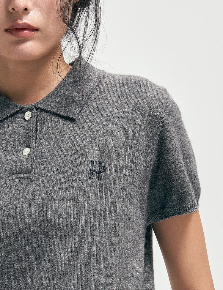 Wool embroidery polo top