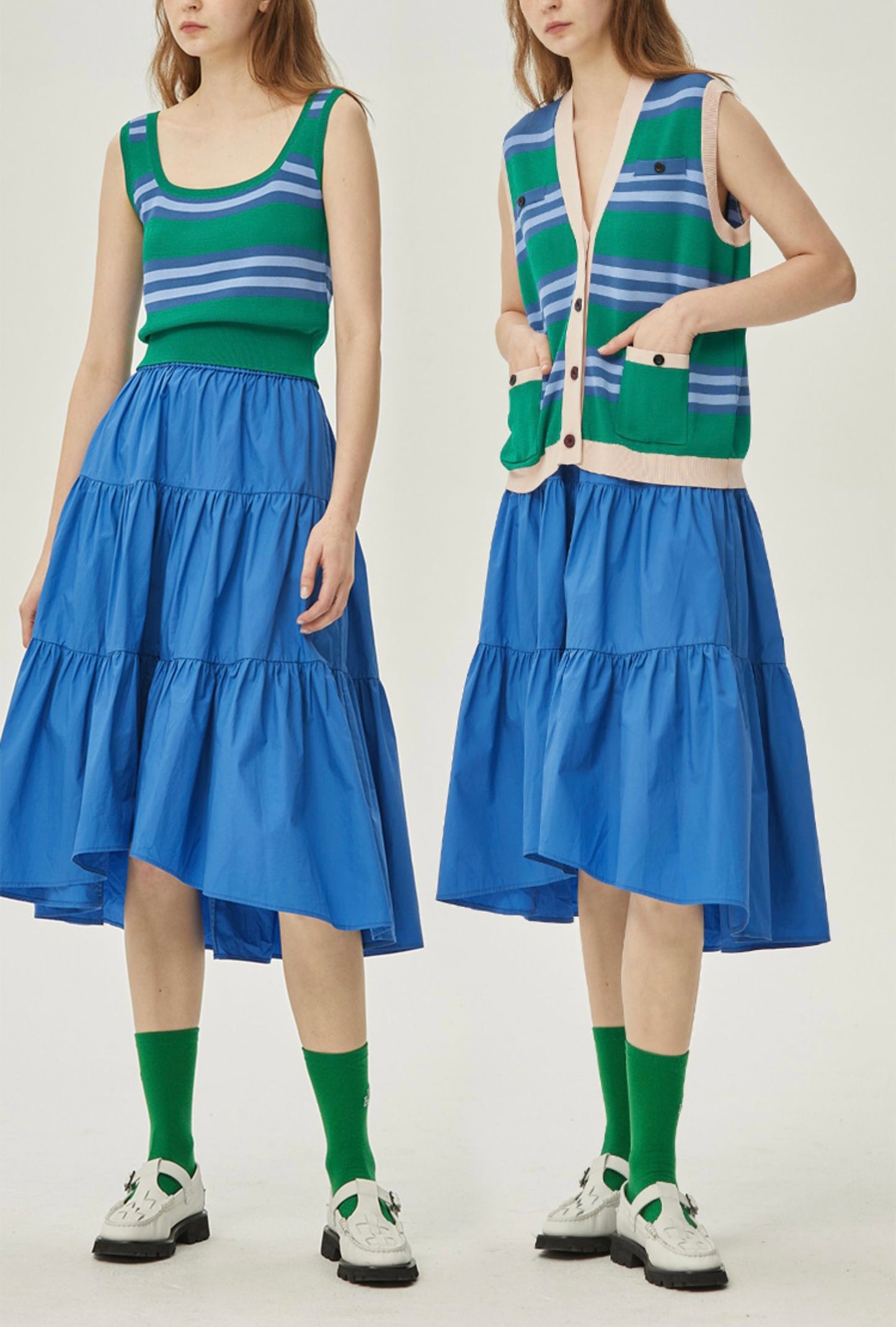 Klein blue / Beige Tiered Skirt